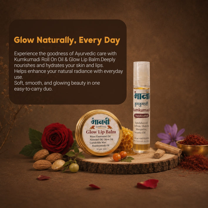 Kumkumadi Roll On Oil & Glow Lip Balm